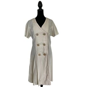 Vintage Kay Windsor Cream Double Breasted Dress Red Gingham Lining 1950s 60s MCM